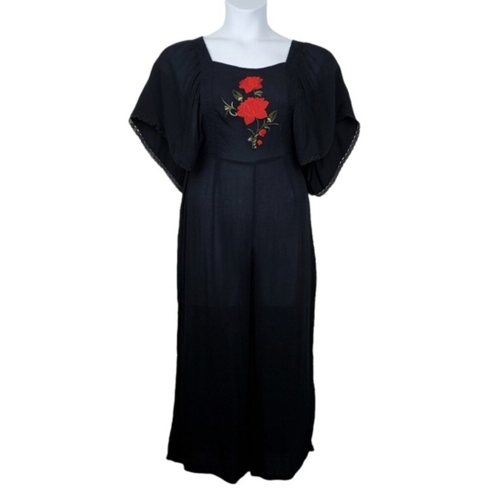ASOS Womens Black Red Flower Embroidered Jumpsuit Size 4 NWT